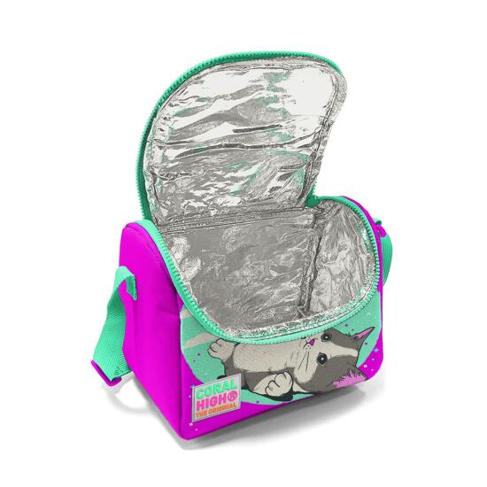 Coral High Kids Su Yeşili Pembe Kedi Desenli Çekçekli 3'lü Çanta Seti SET0123907 - 4