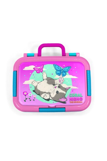Coral High Kids Su Yeşili Pembe Kedi Desenli Paslanmaz Çelik Beslenme Kabı 39229 - 5