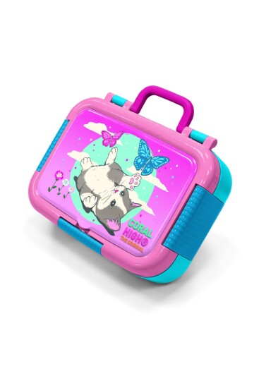 Coral High Kids Su Yeşili Pembe Kedi Desenli Paslanmaz Çelik Beslenme Kabı 39229 - 1