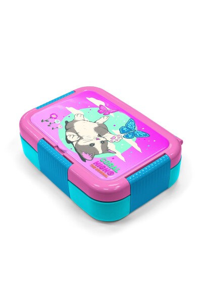 Coral High Kids Su Yeşili Pembe Kedi Desenli Paslanmaz Çelik Beslenme Kabı 39229 - 2