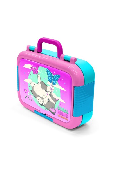 Coral High Kids Su Yeşili Pembe Kedi Desenli Paslanmaz Çelik Beslenme Kabı 39229 - 4