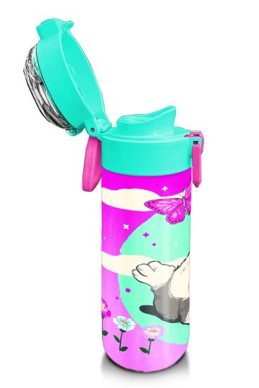 Coral High Kids Su Yeşili Pembe Kedi Desenli Pipetli ve Direkt İçim Çelik Termos 500 ml 31796 - 6