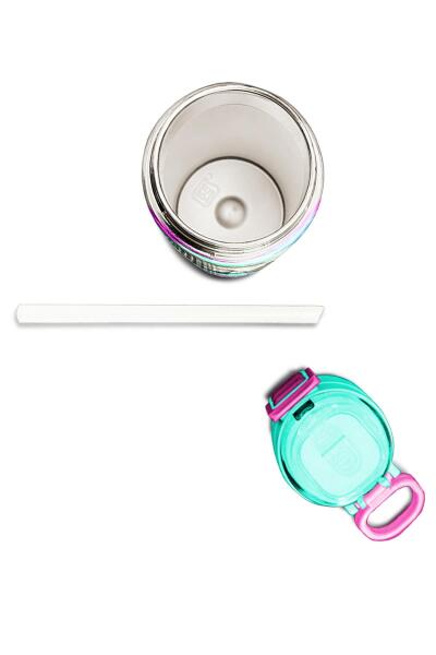 Coral High Kids Su Yeşili Pembe Kedi Desenli Pipetli ve Direkt İçim Çelik Termos 500 ml 31796 - 7