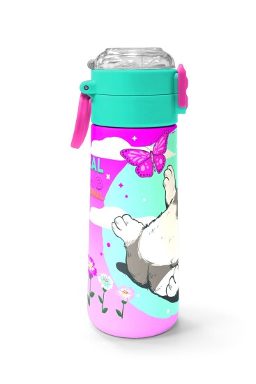 Coral High Kids Su Yeşili Pembe Kedi Desenli Pipetli ve Direkt İçim Çelik Termos 500 ml 31796 - 2