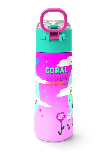 Coral High Kids Su Yeşili Pembe Kedi Desenli Pipetli ve Direkt İçim Çelik Termos 500 ml 31796 - 4