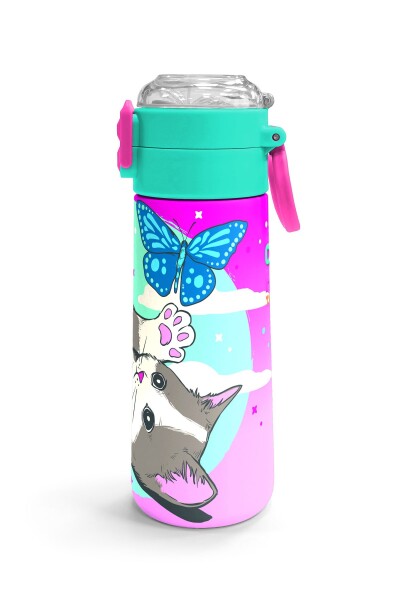 Coral High Kids Su Yeşili Pembe Kedi Desenli Pipetli ve Direkt İçim Çelik Termos 500 ml 31796 - 3