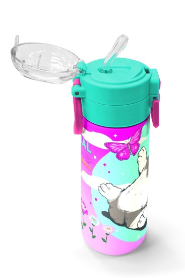 Coral High Kids Su Yeşili Pembe Kedi Desenli Pipetli ve Direkt İçim Çelik Termos 500 ml 31796 - 5