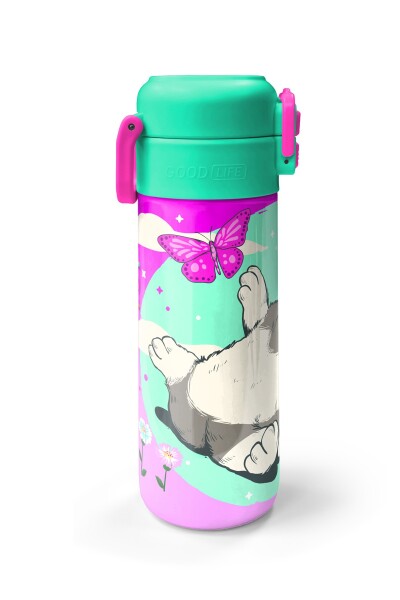 Coral High Kids Su Yeşili Pembe Kedi Desenli Pipetli ve Direkt İçim Çelik Termos 500 ml 31796 - 5