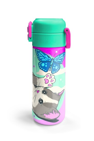 Coral High Kids Su Yeşili Pembe Kedi Desenli Pipetli ve Direkt İçim Çelik Termos 500 ml 31796 - 6