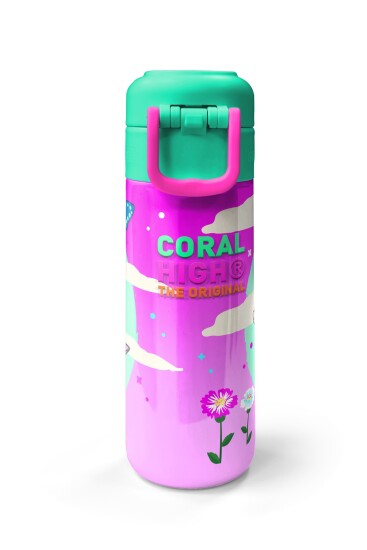 Coral High Kids Su Yeşili Pembe Kedi Desenli Pipetli ve Direkt İçim Çelik Termos 500 ml 31796 - 7