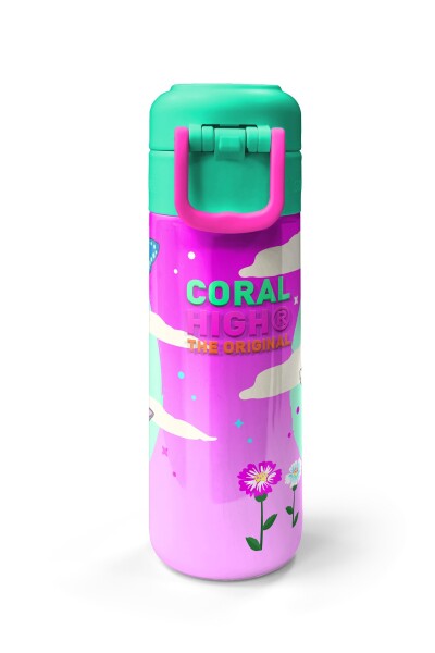Coral High Kids Su Yeşili Pembe Kedi Desenli Pipetli ve Direkt İçim Çelik Termos 500 ml 31796 - 7