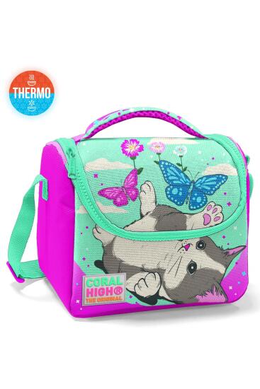 Coral High Kids Su Yeşili Pembe Kedi Desenli Thermo Beslenme Çantası11707 - Coral High KIDS