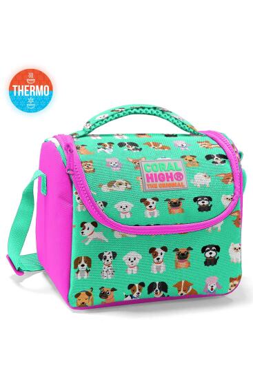 Coral High Kids Su Yeşili Pembe Köpek Desenli Thermo Beslenme Çantası 11715 - Coral High KIDS