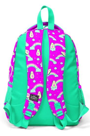 Coral High Kids Pembe Su Yeşili Avokado Desenli Simli Üç Bölmeli Okul Sırt Çantası 23491 - 3
