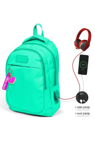 Coral High Kids Su Yeşili Üç Bölmeli USB'li Okul Sırt Çantası 24309 