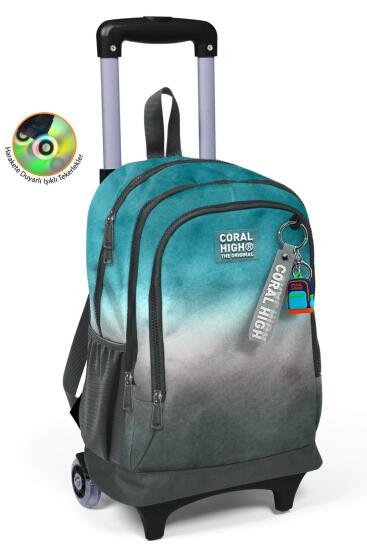 Coral High Kids Turkuaz Gri Batik Üç Bölmeli Çekçekli Okul Sırt Çantası 23968 - Coral High KIDS