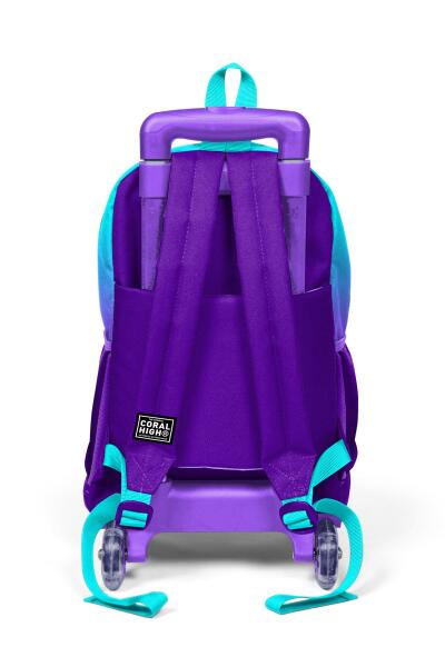 Coral High Kids Turkuaz Mor Renk Geçişli Üç Bölmeli Çekçekli 3'lü Çanta Seti SET0123963 - 5