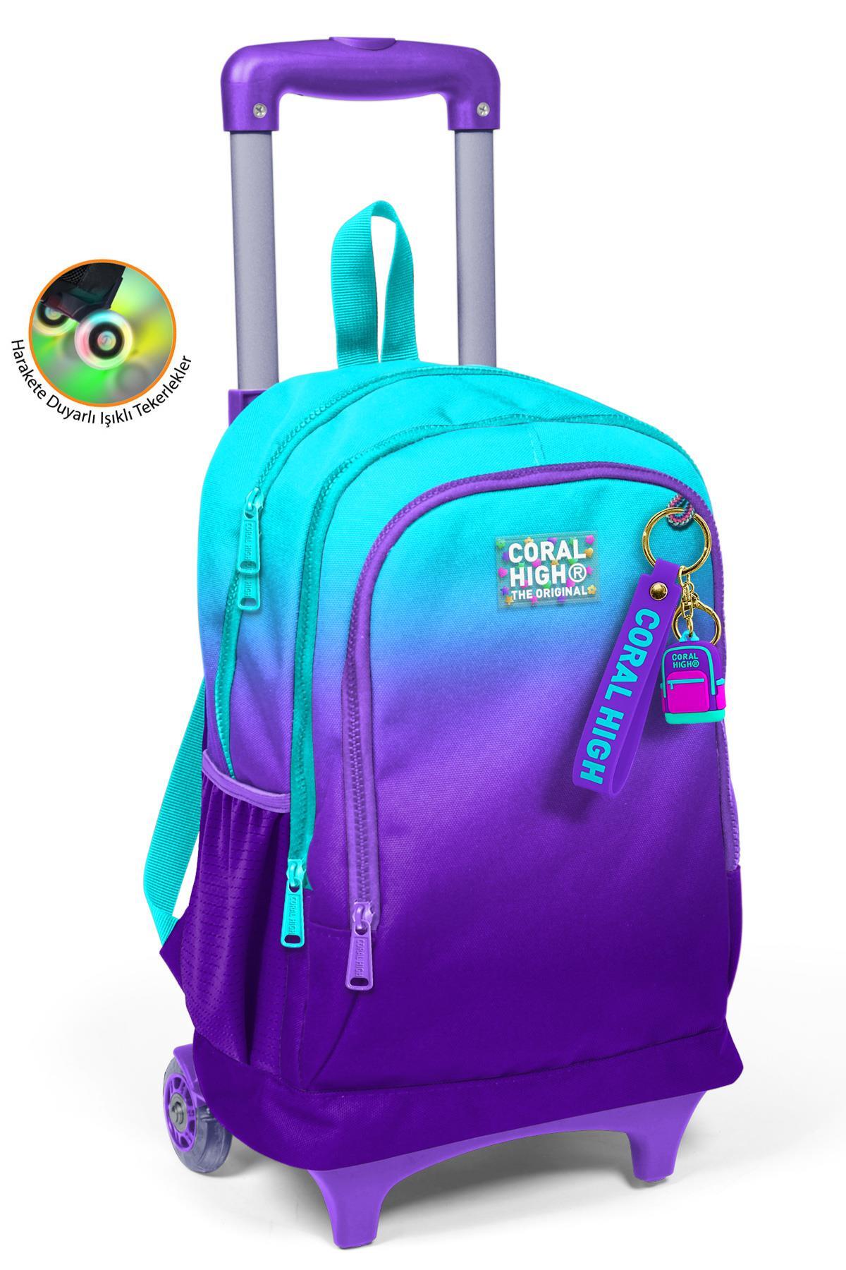 Coral High Kids Turkuaz Mor Renk Geçişli Üç Bölmeli Çekçekli Okul Sırt Çantası 23963