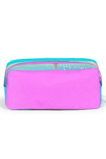 Coral High Kids Turkuaz Pembe Anime Kız Desenli İki Bölmeli Kalem Çantası 12094 - 3