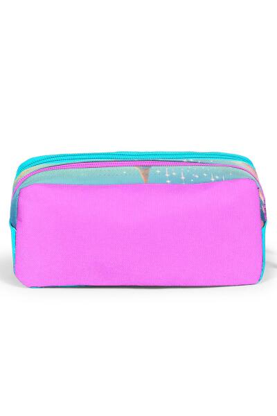 Coral High Kids Turkuaz Pembe Anime Kız Desenli İki Bölmeli Kalem Çantası 12094 - 3