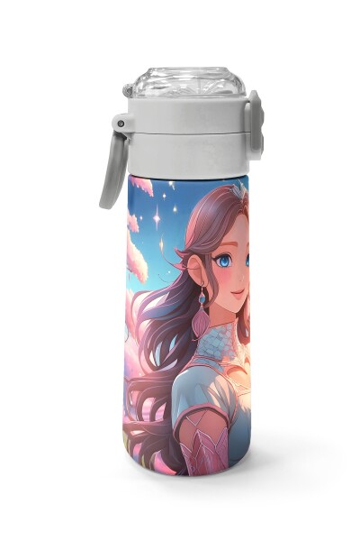 Coral High Kids Turkuaz Pembe Anime Kız Desenli Pipetli ve Direkt İçim Çelik Termos 500 ml 31858 - 2