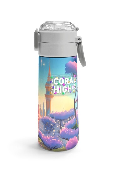 Coral High Kids Turkuaz Pembe Anime Kız Desenli Pipetli ve Direkt İçim Çelik Termos 500 ml 31858 - 3
