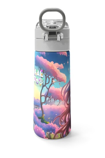 Coral High Kids Turkuaz Pembe Anime Kız Desenli Pipetli ve Direkt İçim Çelik Termos 500 ml 31858 - 4
