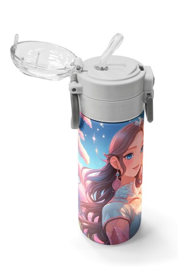 Coral High Kids Turkuaz Pembe Anime Kız Desenli Pipetli ve Direkt İçim Çelik Termos 500 ml 31858 - 5