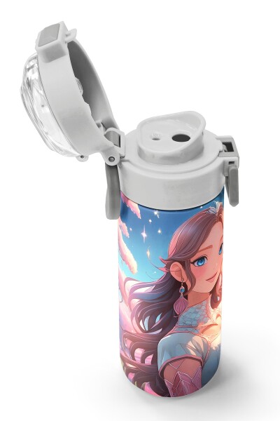 Coral High Kids Turkuaz Pembe Anime Kız Desenli Pipetli ve Direkt İçim Çelik Termos 500 ml 31858 - 6