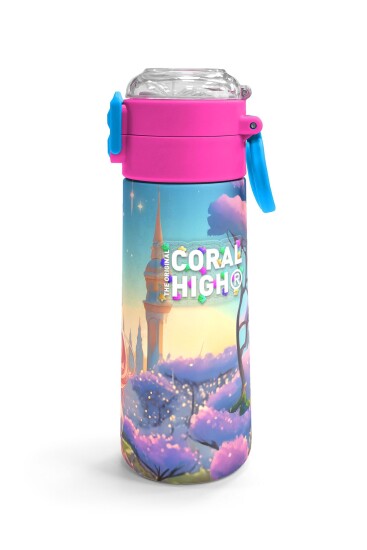 Coral High Kids Turkuaz Pembe Anime Kız Desenli Pipetli ve Direkt İçim Çelik Termos 500 ml 31858 - 3