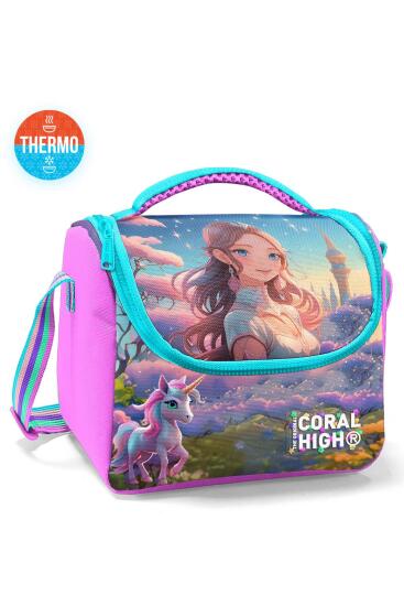 Coral High Kids Turkuaz Pembe Anime Kız Desenli Thermo Beslenme Çantası 12781 