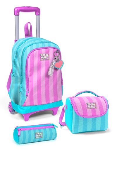 Coral High Kids Turkuaz Pembe Çizgili 3’lü Okul Çanta Seti SET0123971 - 1