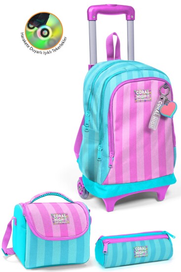 Coral High Kids Turkuaz Pembe Çizgili 3’lü Okul Çanta Seti SET0123971 - Coral High