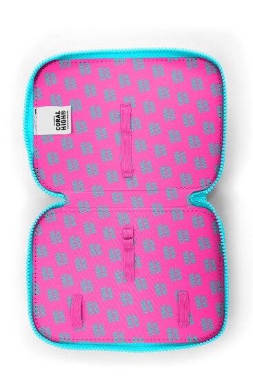 Coral High Kids Turkuaz Pembe Çizgili Desenli Çift Katlı Kalem Çanta 31120 - 6