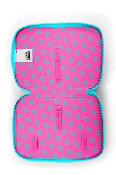 Coral High Kids Turkuaz Pembe Çizgili Desenli Çift Katlı Kalem Çanta 31120 - 6