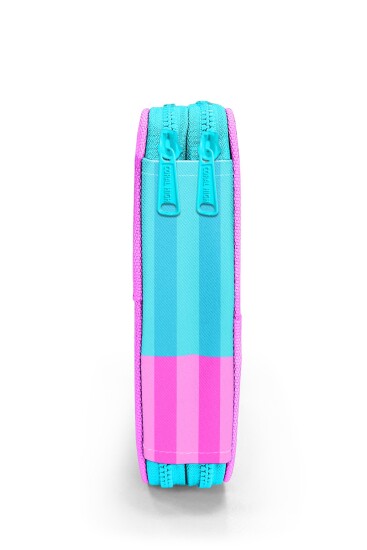 Coral High Kids Turkuaz Pembe Çizgili Desenli Çift Katlı Kalem Çanta 31120 - 8