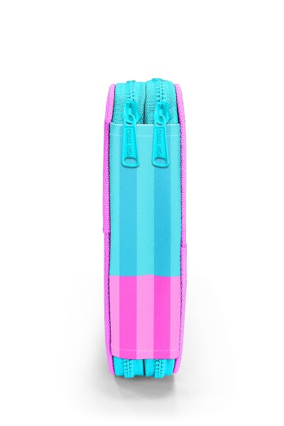 Coral High Kids Turkuaz Pembe Çizgili Desenli Çift Katlı Kalem Çanta 31120 - 8