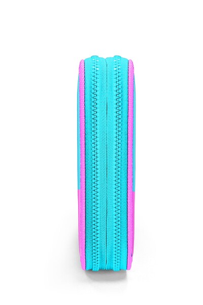Coral High Kids Turkuaz Pembe Çizgili Desenli Çift Katlı Kalem Çanta 31120 - 9