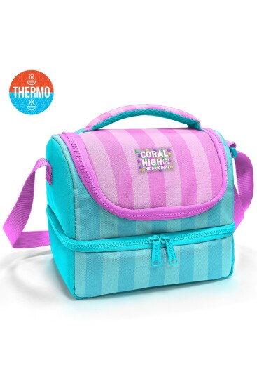 Coral High Kids Turkuaz Pembe Çizgili Desenli Thermo İki Katlı Beslenme Çantası 37213 - CORAL HIGH