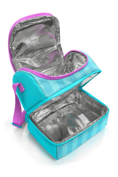 Coral High Kids Turkuaz Pembe Çizgili Desenli Thermo İki Katlı Beslenme Çantası 37213 - 2