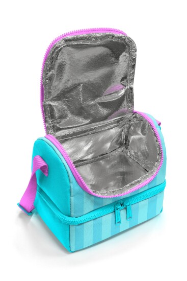 Coral High Kids Turkuaz Pembe Çizgili Desenli Thermo İki Katlı Beslenme Çantası 37213 - 3