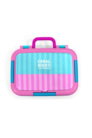 Coral High Kids Turkuaz Pembe Çizgili Paslanmaz Çelik Beslenme Kabı 39279 - 5