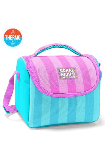 Coral High Kids Turkuaz Pembe Çizgili Thermo Beslenme Çantas 11787 - Coral High KIDS