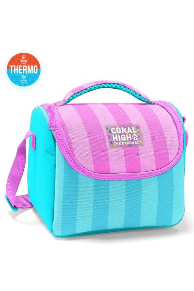Coral High Kids Turkuaz Pembe Çizgili Thermo Beslenme Çantas 11787 - 1