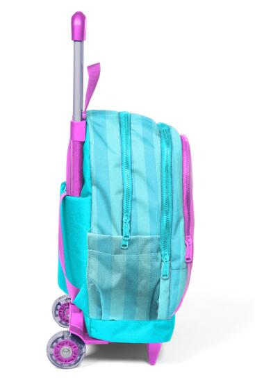 Coral High Kids Turkuaz Pembe Çizgili Üç Bölmeli Çekçekli Okul Sırt Çantası 23971 - 7