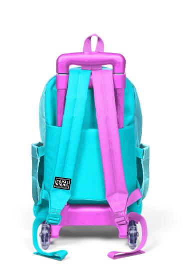 Coral High Kids Turkuaz Pembe Çizgili Üç Bölmeli Çekçekli Okul Sırt Çantası 23971 - 4