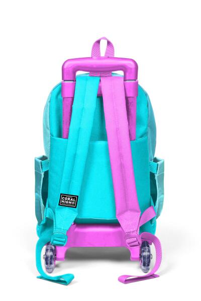 Coral High Kids Turkuaz Pembe Çizgili Üç Bölmeli Çekçekli Okul Sırt Çantası 23971 - 4