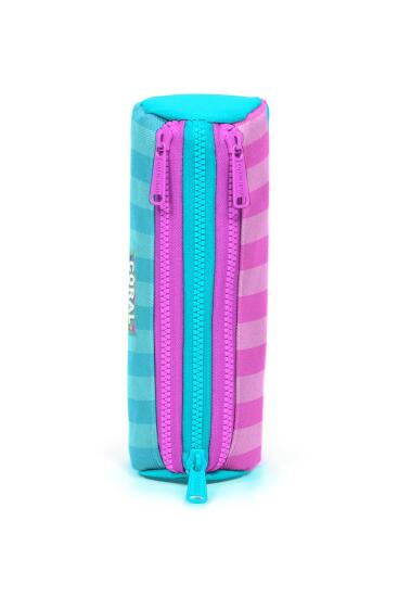 Coral High Kids Turkuaz Pembe Çizgili Üç Bölmeli Kalem Çantası 22087 - 2