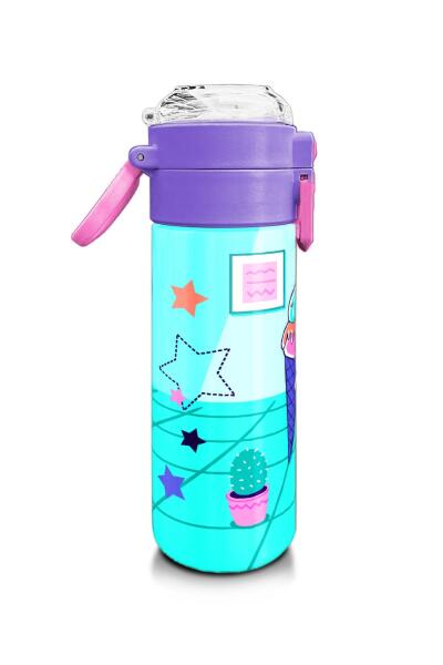 Coral High Kids Turkuaz Pembe Dondurmalı Desenli Pipetli ve Direkt İçim Çelik Termos 500 ml 31952 - 2