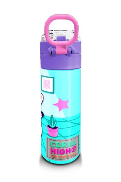 Coral High Kids Turkuaz Pembe Dondurmalı Desenli Pipetli ve Direkt İçim Çelik Termos 500 ml 31952 - 3